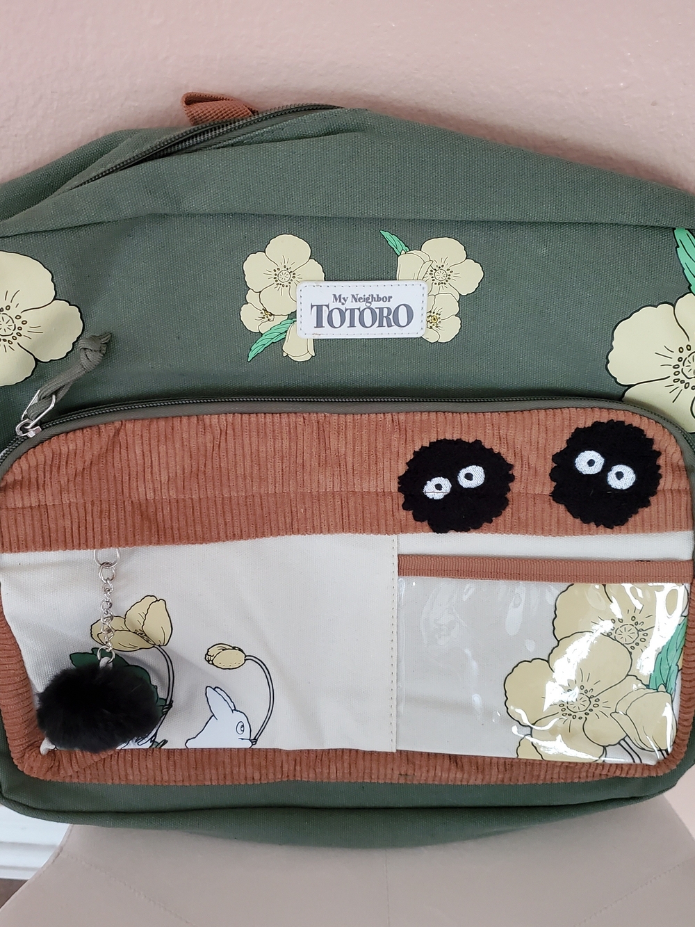 My Neighbor Totoro Olive & Tan Floral Backpack